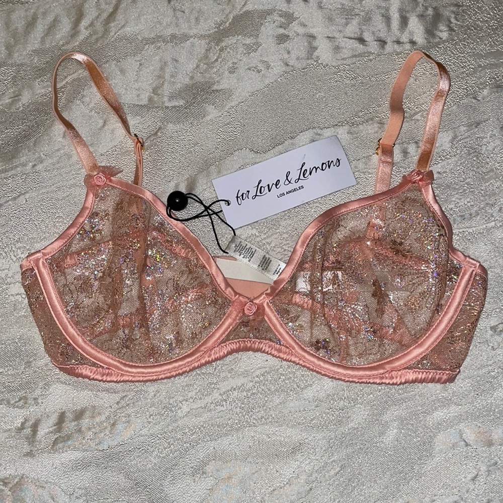 NWT For Love & Lemons Peach/Orange Floral Lingerie Bra